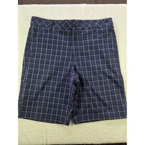 Fila Sport Golf Shorts Men's 34 Navy Plaid Stretch Flat Front Performance